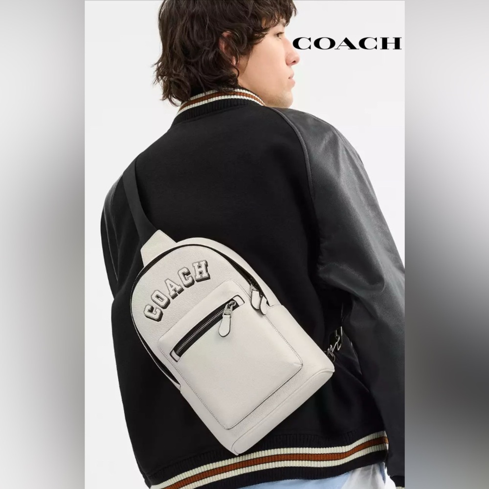 NWT [Coach] Zip-Close West Pack Medium Pebbeled Leather Designer Unisex Backpack - Picture 3 of 14
